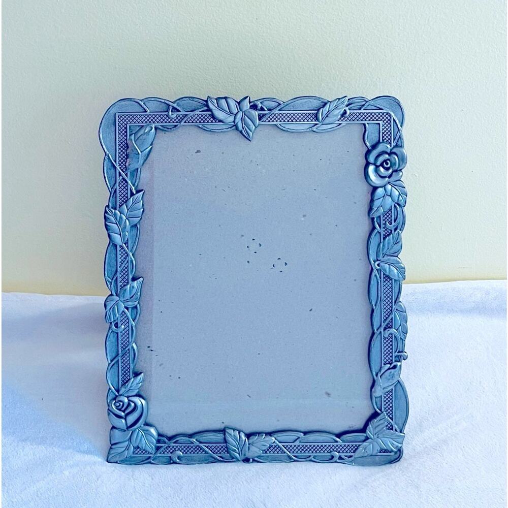 Vintage 1980s DECOREL Pewter Photo Picture Frame Ornate Rose Embossed Floral